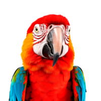 Vibrant close-up of a colorful macaw parrot on transparent background png