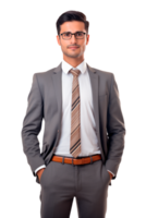 zuversichtlich Geschäftsmann im ein passen posieren mit ein Lächeln auf ein transparent Hintergrund png