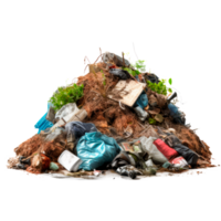 A large pile of mixed waste and garbage on a transparent background png