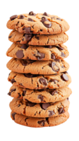 A stack of delicious chocolate chip cookies on a white background png
