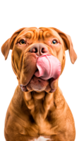 A close-up portrait of a cute dog with a playful expression png