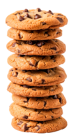 A stack of freshly baked chocolate chip cookies on a transparent background png