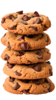 A stack of freshly baked chocolate chip cookies on a transparent background png