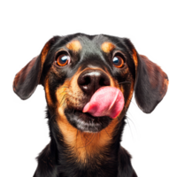 A playful dog with its tongue out, showcasing a joyful expression. png