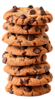 A stack of delicious chocolate chip cookies on a transparent background png