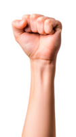 A raised fist symbolizing strength and determination against a transparent background png
