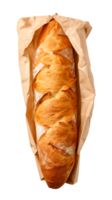 Freshly baked baguette wrapped in paper on a transparent background png