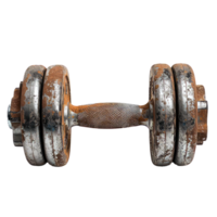 Rusty dumbbell isolated on transparent background for fitness and exercise. png