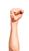 A raised fist symbolizing strength and determination against a transparent background. png