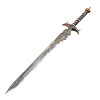 Detailed sword with ornate design and sharp blade on transparent background png