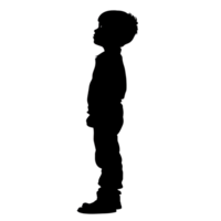 Silhouette of a thoughtful boy standing in profile against a transparent background png