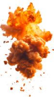 An intense explosion with flames and smoke on a transparent background png