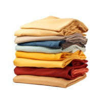 A neatly stacked pile of colorful folded clothes in various shades. png