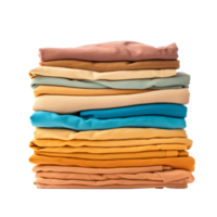 A neatly stacked pile of colorful folded clothes on a transparent background. png