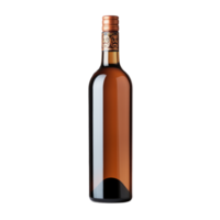 Amber wine bottle with decorative neck design on a transparent background png