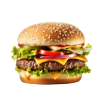 Delicious cheeseburger with lettuce and tomato on a sesame seed bun png