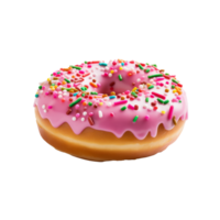 A colorful pink frosted donut with sprinkles on a transparent background png