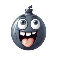 A cartoon bomb character with a smiling face and playful expression. png
