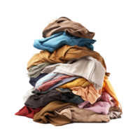 A colorful pile of assorted clothes stacked together on a transparent background png
