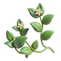 3D Render of Blooming Vine with Green Leaves and White Flowers png
