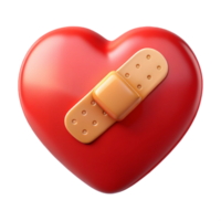 3D Render Red Heart with Bandage Illustration png
