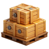 3D Render Stacked Wooden Crates on Pallet png