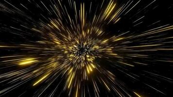 Abstract background with bright golden streaks of light radiating outwards from a central point on a black background. video