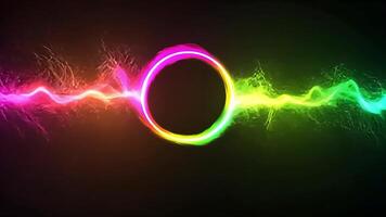 Abstract background with a glowing circle in the center and neon light trails on each side. video