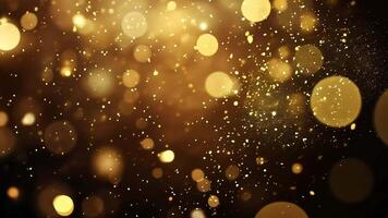 Abstract background with golden bokeh and glittering particles on a dark background. video
