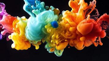 Abstract colorful ink swirls in water, on a black background. video