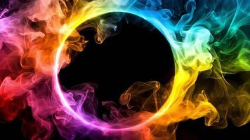 Abstract colorful smoke forming a circle with a black background. video