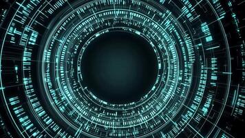 Abstract digital background with glowing turquoise lines forming a circular pattern. video