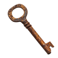 Old Rusted Key with Twisted and Broken Shapes Isolated on Transparent Background png