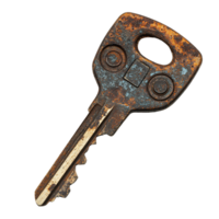 Old Key with Rust and Corrosion Isolated on Transparent Background png