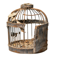 Antique Rusted Birdcage with Extensive Damage on Transparent Background png