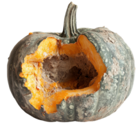 Rot-Infested Pumpkin with Cracked Shells and Collapsing Forms on Transparent Background png