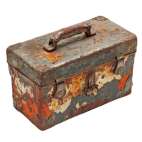 Vintage Rusted Toolbox with Heavy Corrosion and Peeling Paint on Transparent Background png