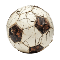 Heavily Used Soccer Ball with Cracked and Deteriorated Panels on Transparent Background png