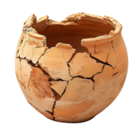Smashed Clay Pot with Cracked Surface and Rough Texture Isolated on Transparent Background png