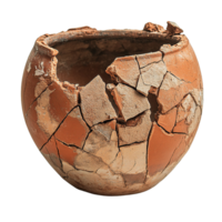 Damaged Clay Pot with Cracks and Fragmented Surface on Transparent Background png