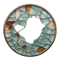 Intricately Cracked Round Mirror with Multiple Radiating Fractures and Thin Metal Rim on Transparent Background png