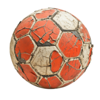 Worn-Out Soccer Ball with Red and White Panels Isolated on Transparent Background png