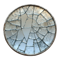 Fractured Round Mirror with Radiating Cracks and Thin Metal Frame on Transparent Background png