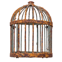 Aged Birdcage with Corroded Bars and Weather-Beaten Appearance Isolated on Transparent Background png