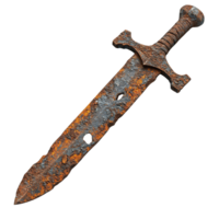 Close-Up of an Aged Sword with Extensive Rust and Weathered Handle Isolated on Transparent Background png