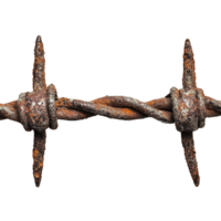 Close-Up of Weathered Barbed Wire with Heavy Rust, Twisted Metal, and Sharp Barbs on Transparent Background png