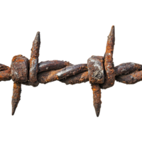Close-Up of Heavily Rusted Barbed Wire with Sharp, Twisted Barbs and Extensive Corrosion png
