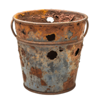Antique Bucket with Significant Rust Damage and Perforations Isolated on Transparent Background png