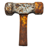 Aged Iron Hammer with Rusty Head and Eroded Handle Isolated on Transparent Background png