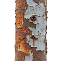 Textured Close-Up of Corroded Metal Fence Post with Weathered Paint and Rusty Fasteners Isolated on Transparent Background png
